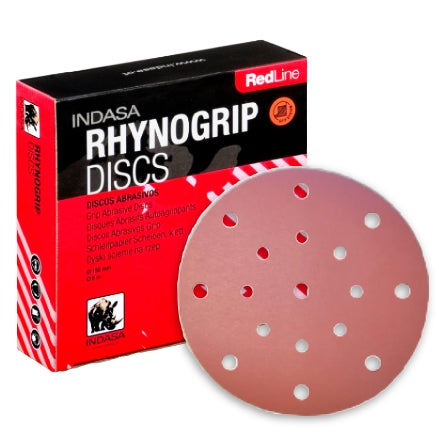 Indasa 6" Rhynogrip RedLine 17-Hole Vacuum Sanding Discs (fits Festool), 690-17 Series