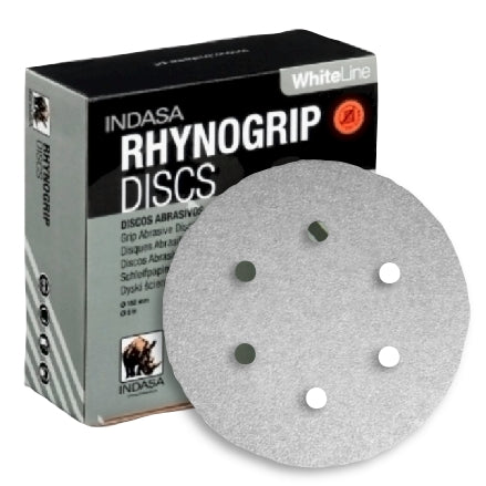 Indasa 6" Rhynogrip WhiteLine 8-Hole Vacuum Sanding Discs, 63 Series