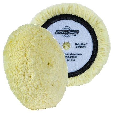 Buff and Shine 7.5" Center Ring Wool Buff Pad, Polishing / Light Finishing, 753RYS