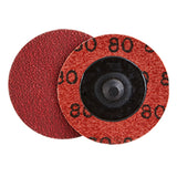 Indasa 2" Rhynolock Aluminum Oxide Locking Discs, R-Type, 7302 Series, image showing disc front and back close up