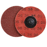 Indasa 3" Rhynolock Aluminum Oxide Locking Discs, R-Type, 7303 Series, closeup image of discs showing front and back