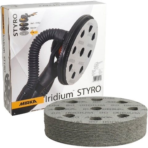 Mirka Iridium 9" STYRO 8+1-Hole Grip Sanding Discs, 24-9CU Series