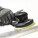 Sunmight Flex Foam Film 6" Vacuum Grip Sanding Discs, on sander, sanding an aluminum pole
