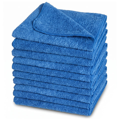 Surf-ACE Micro-ACE Blue Microfiber Cloths, Non-Scratch, 10-Pack, 225200, image of cloths stacked and showing radius corners