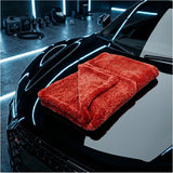 Surf-ACE Arid Red Microfiber Luxury Drying Towel, Non-Scratch, 0214, on reflective black sports car