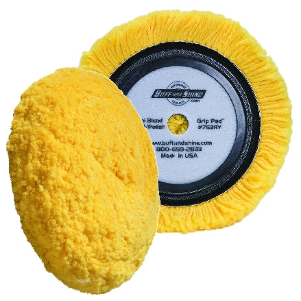 Buff and Shine 7.5" Center Ring Wool, Yellow Blend 4-Ply Twist, Medium Cut / Polishing Pad, 753RY