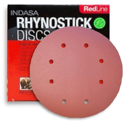 Indasa 8" Rhynostick RedLine PSA 8-Hole Vacuum Sanding Discs, 810 Series