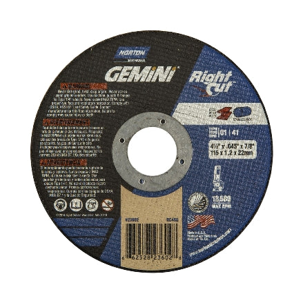 Norton Cut-Off Wheel Gemini RightCut, 4.5" x 0.045" x 7/8", AO Type 01/41